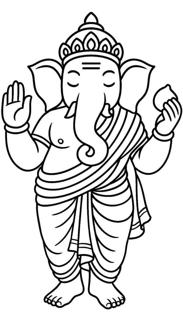 Line art PNG of Ganesh ji in standing position with transparent background