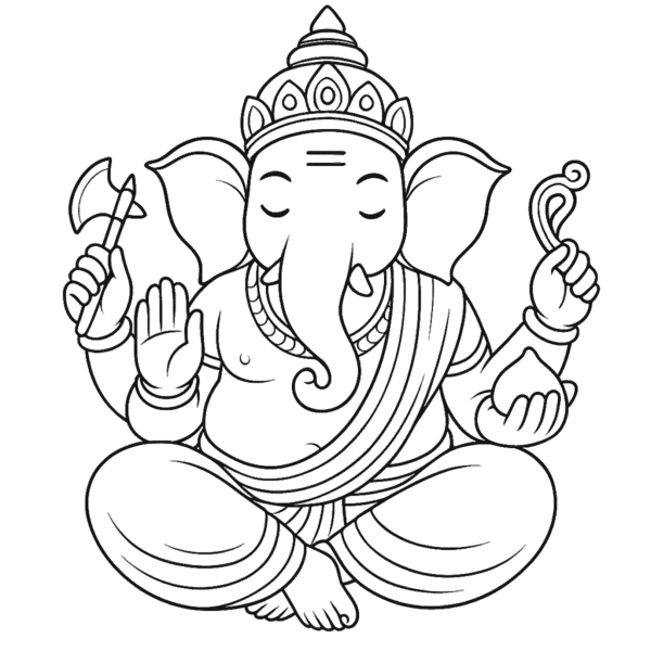 Ganesh ji line art with transparent background