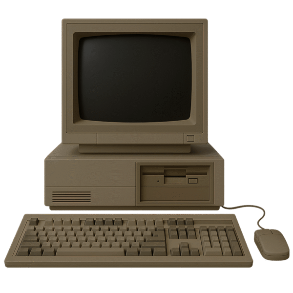 Vintage computer transparent PNG with retro PC style