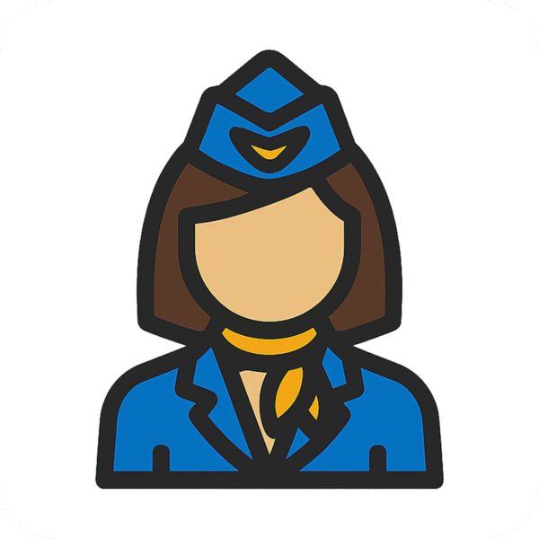 Air hostess flight girl icon PNG for airline, aviation, and travel visuals