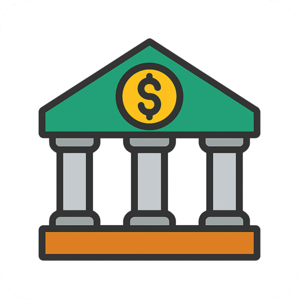 Bank building icon PNG for finance, banking, and investment designs
