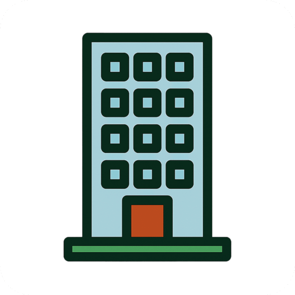 Building icon PNG for real estate, corporate, and architectural visuals