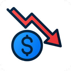 Loss Arrow Dollar Sign Icon PNG with background for financial loss and currency decline visuals