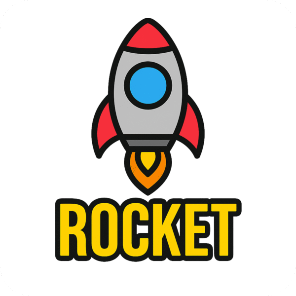Rocket icon PNG with background for creative design, innovation themes, and project launch visuals.