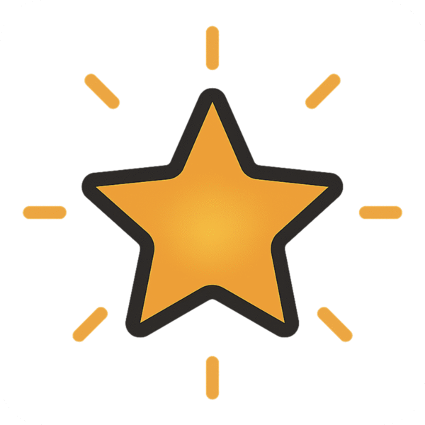 Glowing star icon PNG with background for rating visuals, achievement banners, review highlights, and celebration graphics.