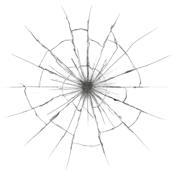 Broken screen PNG with transparent background for cracked glass overlays and shattered screen effects