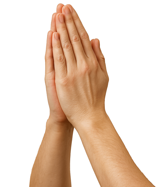 Pair of realistic Hand Prayer PNG with transparent background for devotional and spiritual designs