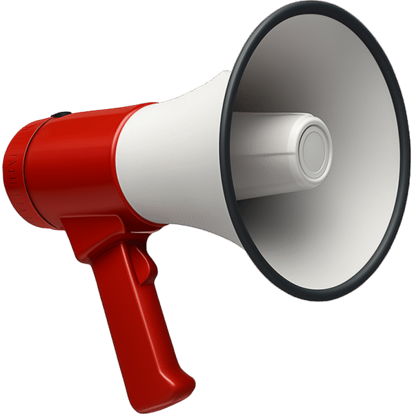 Realistic red portable megaphone speaker PNG with transparent background for announcement and alert designs