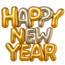 3D balloon-style Happy New Year PNG transparent background for festive posters, banners, and celebration designs