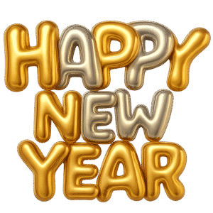 3D balloon-style Happy New Year PNG transparent background for festive posters, banners, and celebration designs