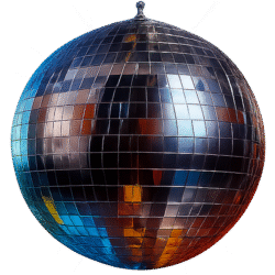 Disco ball PNG silver transparent background for party, dance, and festive designs