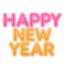 Glowing neon Happy New Year PNG transparent background for festive, party, and celebration designs