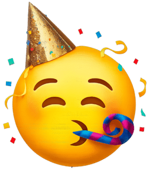 Party face emoji PNG transparent background for celebration, birthday, and festive designs