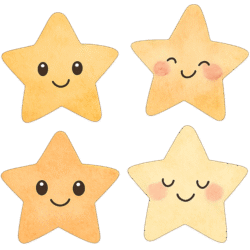 Cute cartoon stars PNG transparent background for kids design and animation projects
