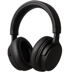 Black headphones PNG transparent background for music, podcast, and audio-related designs