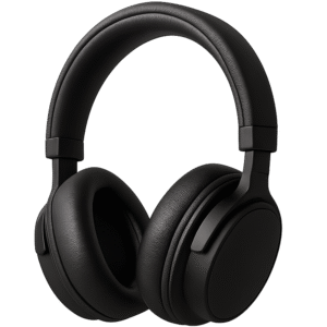 Black headphones PNG transparent background for music, podcast, and audio-related designs