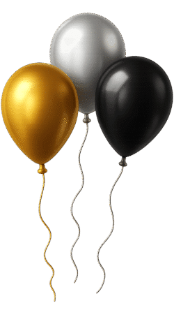 Metallic balloon set PNG transparent background for party designs, celebration posters, and festive decorations