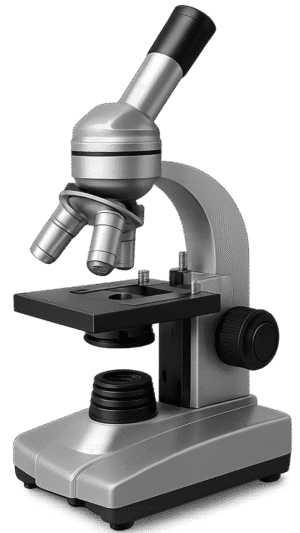 Realistic microscope PNG transparent background for scientific presentations, lab posters, and educational designs