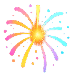 Vibrant fireworks burst icon PNG transparent background for celebration, festival, and party designs