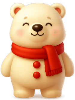 White polar bear wearing scarf PNG transparent background for winter, Christmas, and festive designs