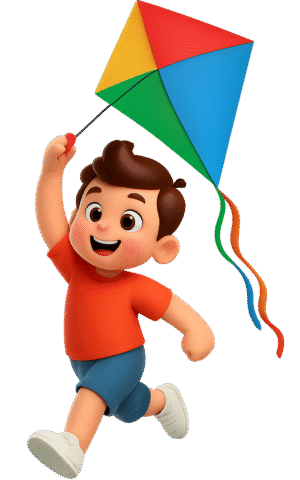 Kid with kite PNG – child flying a kite with transparent background for Makar Sankranti visuals