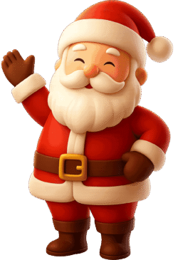 Cute 3D cartoon Santa Claus waving and smiling on a transparent background