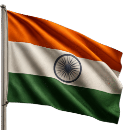 Indian Flag Hoisted PNG on a tall metal pole with realistic fabric wave, accurate tricolour, and transparent background — high-quality India flag PNG.