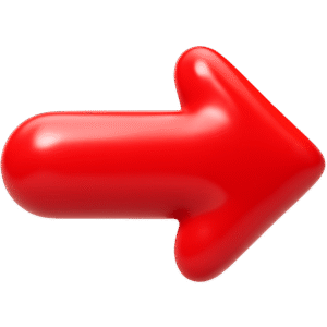 3D red arrow PNG with glossy finish and smooth rounded shape on transparent background