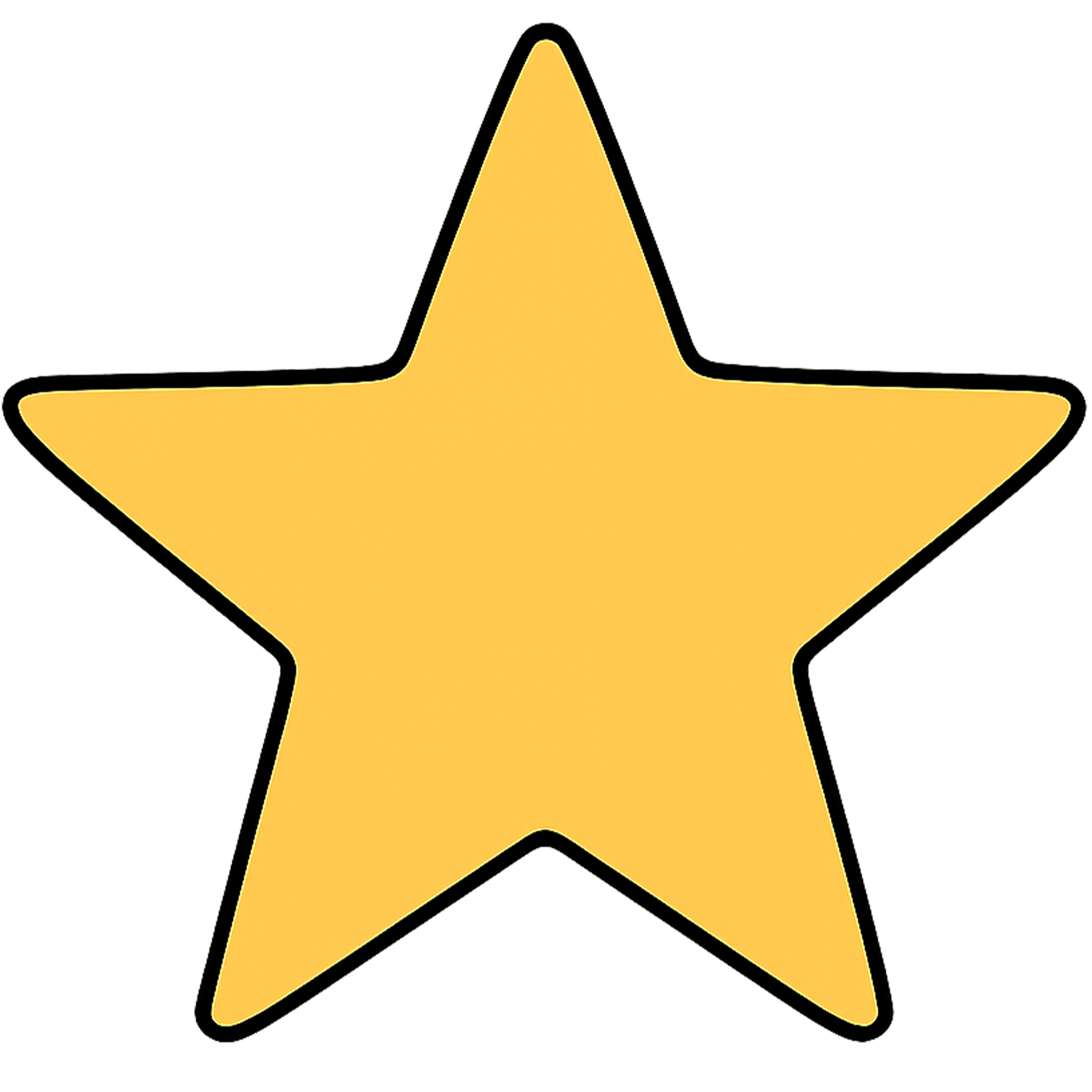 5-Point Star PNG – Yellow 2D Star with Black Outline