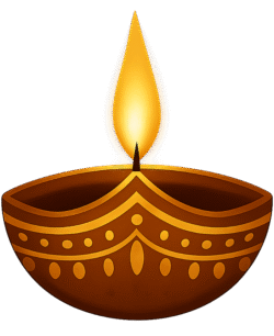 Diya lamp PNG with glowing flame and traditional Indian oil lamp design on transparent background