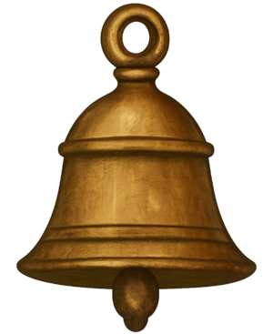 Temple bell icon PNG with traditional hanging bell design and transparent background