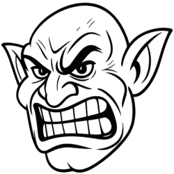 Angry troll face PNG with intense expression and exaggerated furrowed eyebrows.