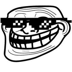 Cool troll face meme PNG with stylish black glasses. Transparent trollface graphic for edits and reactions.
