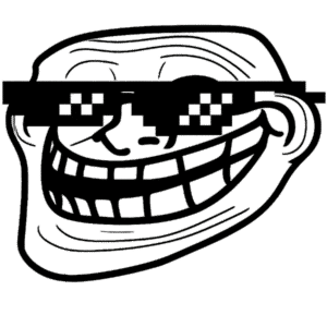 Cool Troll Face PNG – Meme Face with Glasses Cool troll face meme PNG with stylish black glasses. Transparent trollface graphic for edits and reactions.