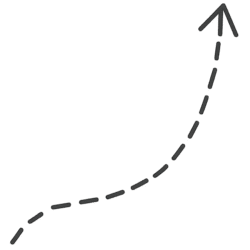 Dashed arrow PNG in black with curved upward direction on transparent background