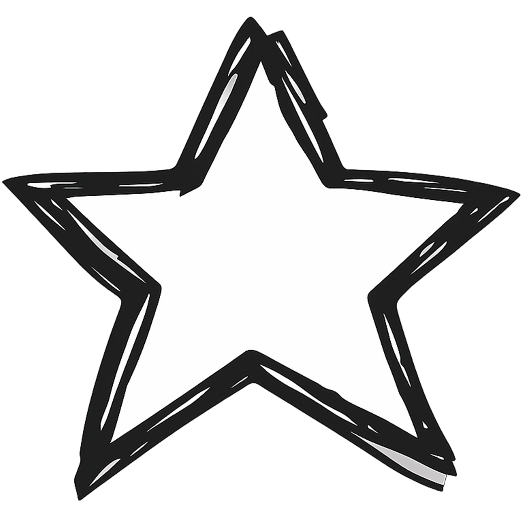 Doodle Star PNG – White Star with Rough Hand-Drawn Black Border