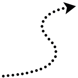 Dotted curvy arrow PNG with black outline and smooth curved direction on transparent background