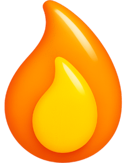 Glossy fire png with 3D flame icon and transparent background