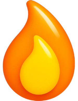 Glossy fire png with 3D flame icon and transparent background