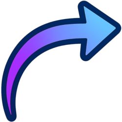 Gradient curved arrow PNG with blue color blend and black outline on transparent background
