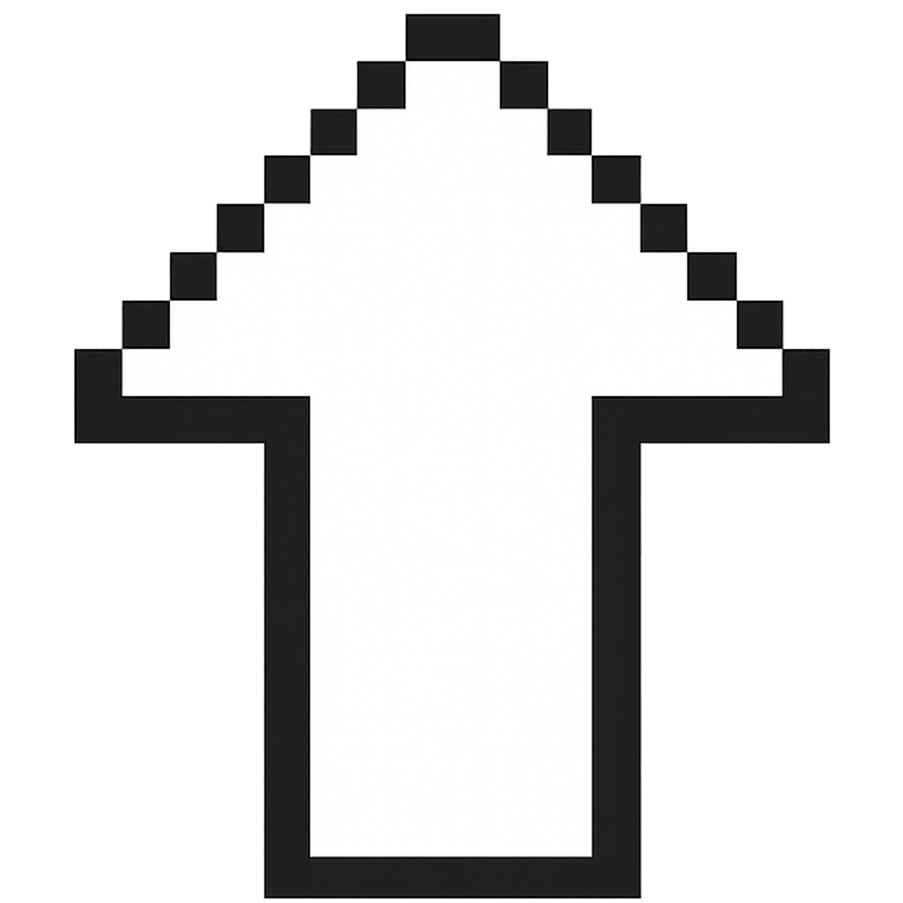 Pixel arrow PNG with black border and white fill in retro pixel style on transparent background