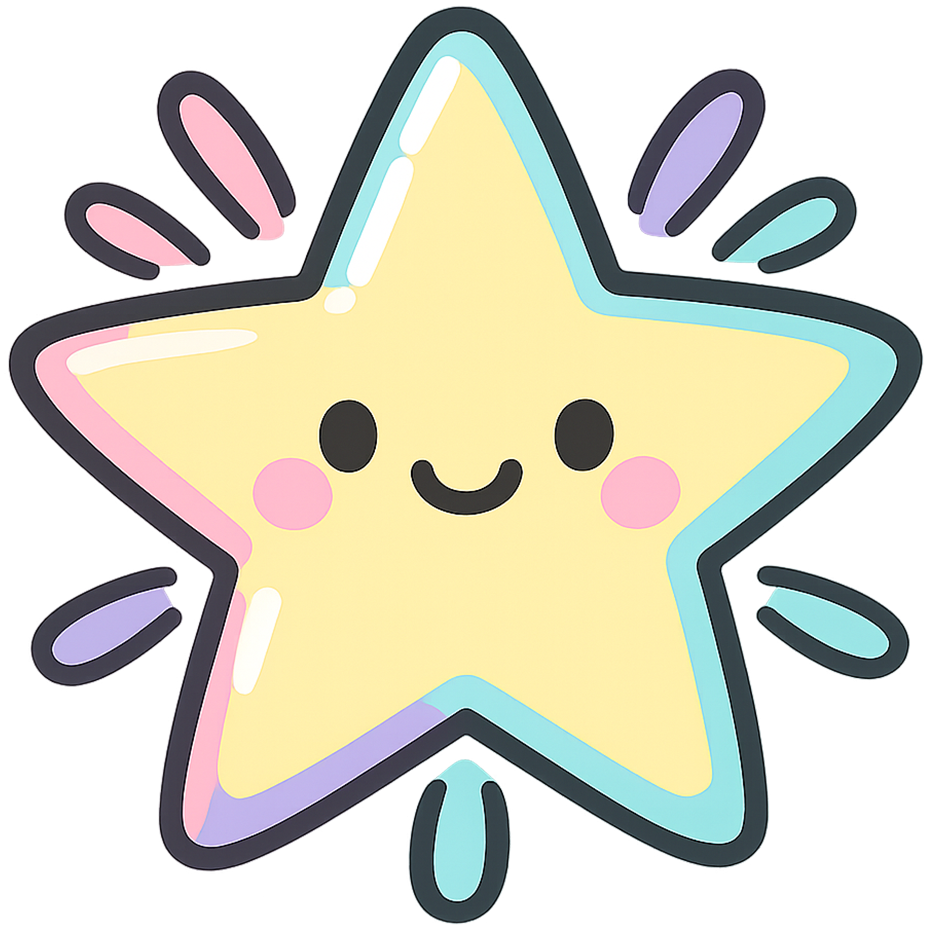 rainbow cute star png kawaii smiling star with pastel rainbow outline transparent background