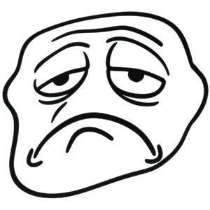 Sad troll face PNG with white face and black outline showing disappointed meme expression on transparent background