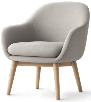 Scandinavian chair png with minimalist upholstered design and wooden legs on transparent background