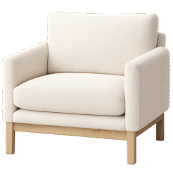 Scandinavian sofa chair png with minimalist upholstered design and wooden legs on transparent background
