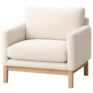 Scandinavian sofa chair png with minimalist upholstered design and wooden legs on transparent background