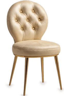 Vanity chair PNG with tufted upholstered seat and gold metal legs on transparent background