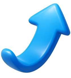 3D blue arrow PNG with glossy curvy shape and transparent background