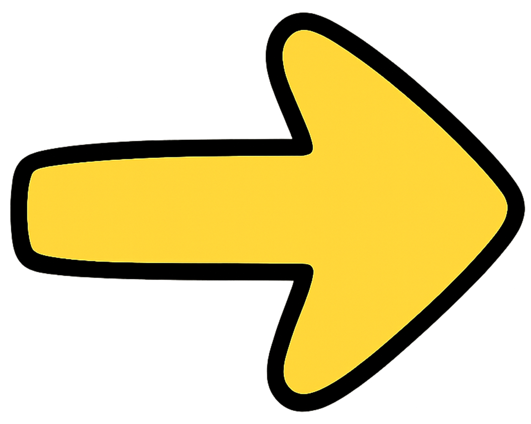 Yellow arrow PNG pointing right with bold outline on transparent background