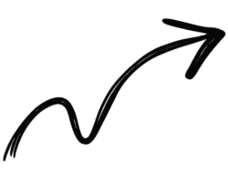 Doodle arrow PNG with hand-drawn black curvy line and transparent background